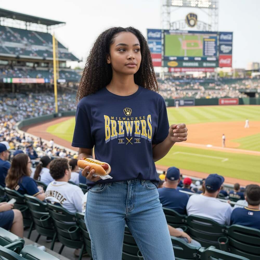 Milwaukee Brewers MLB Womans Graphic Crop T-Shirt Navy Blue Size Large